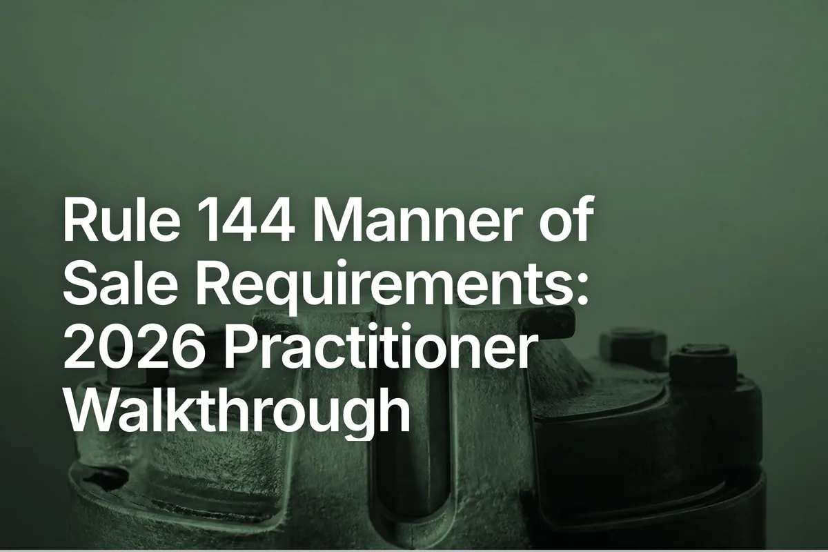 Rule 144 Manner of Sale Requirements: 2026 Practitioner Walkthrough