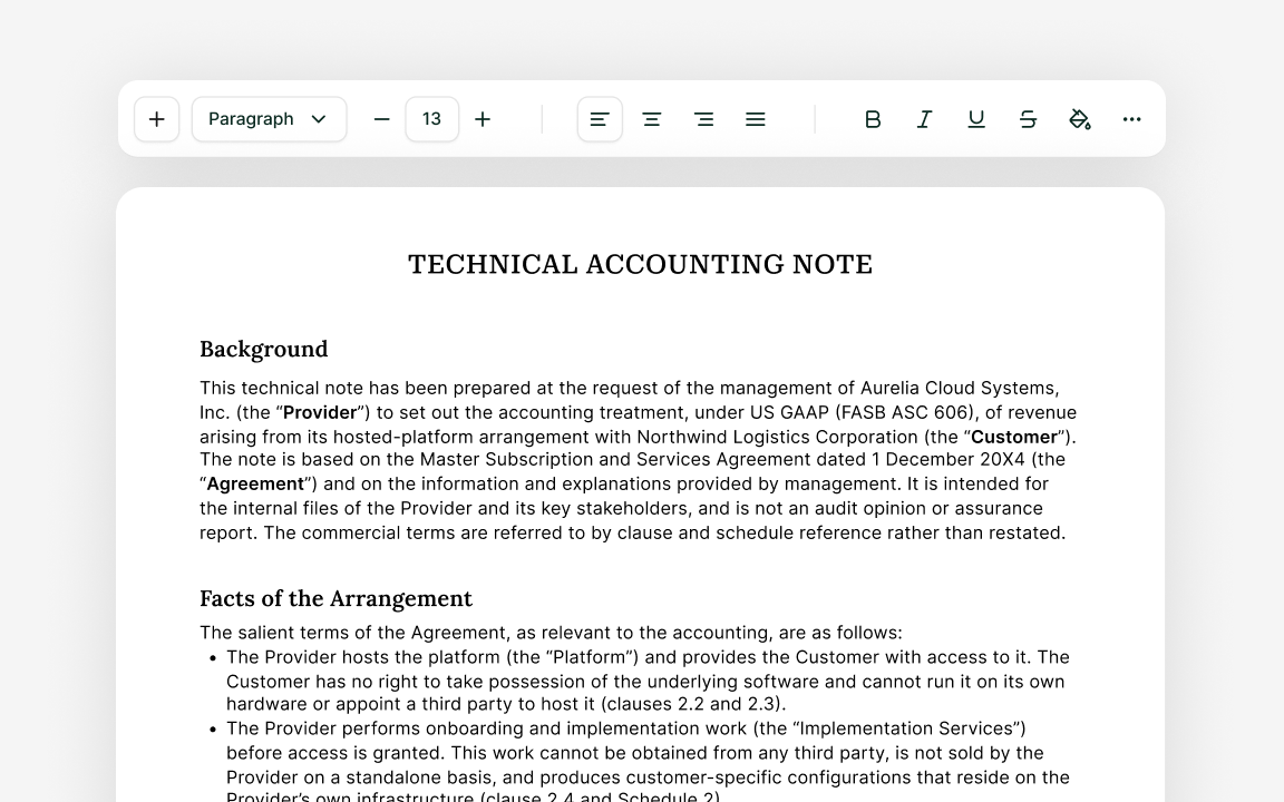 Accounting Memos interface