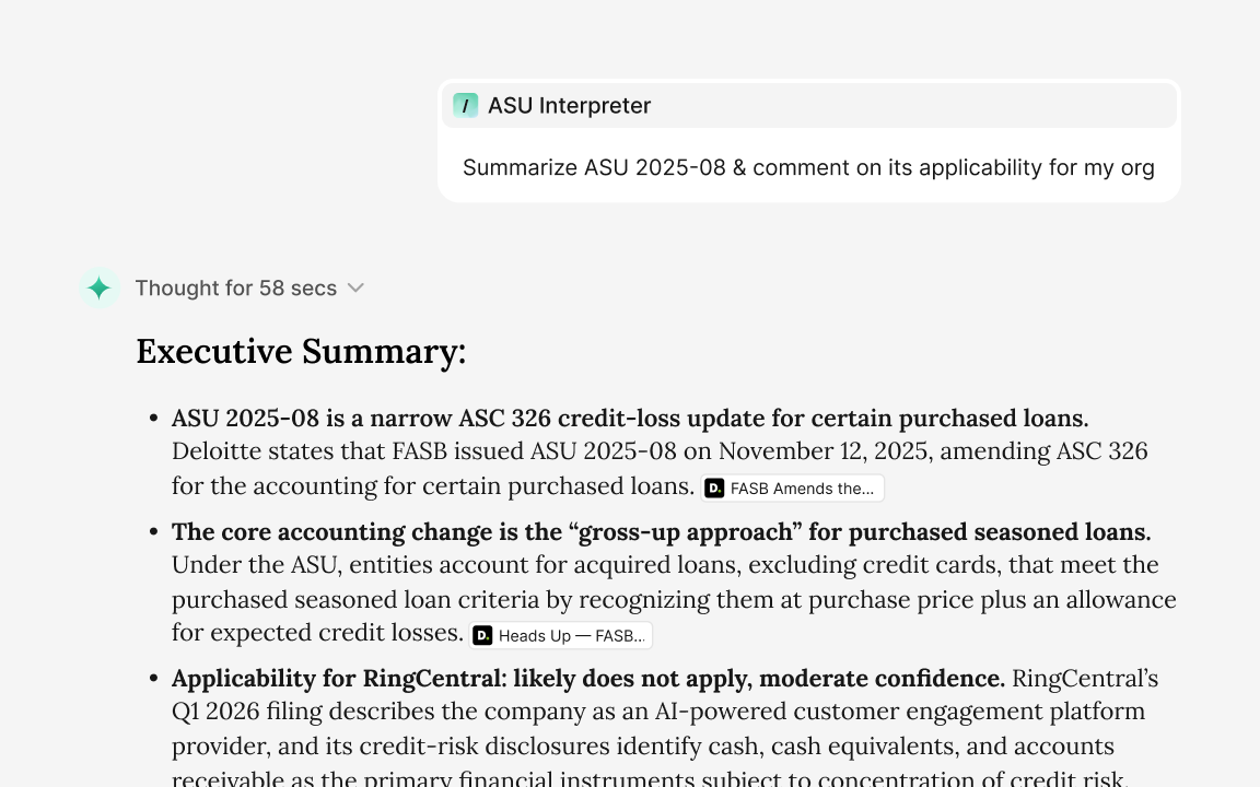 Financial Reporting Intelligence interface